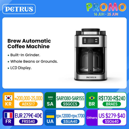 Macchina da caffè automatica PETRUS da 10 tazze con macinacaffè